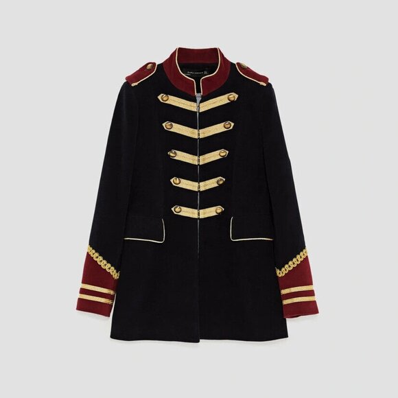 ZARA Velvet Military Jacket Navy Blue Velour Blazer Coat Rare - Picture 5 of 16